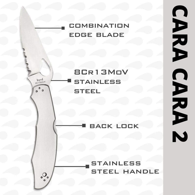 Spyderco سكين سبايدركو بيرد كاراكارا 2 بشفرة فولاذية بطول 3.75" ومقبض فولاذي مقاوم للصدأ - حافة مركبة - BY03PS2 - Image 3